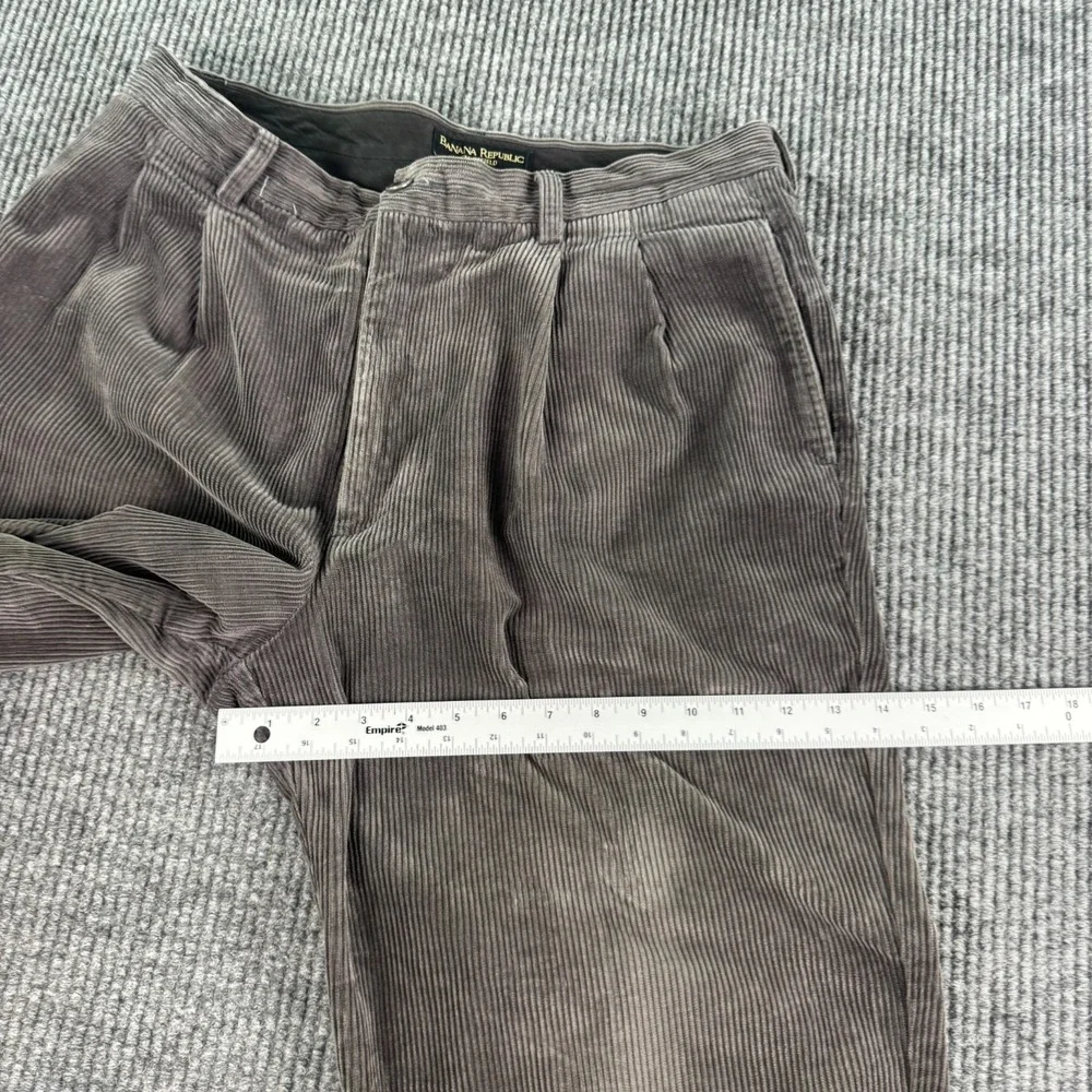 Vintage Banana Republic Pants Men 35x28 Gray Corduroy Pleated Cuffed Smithfield